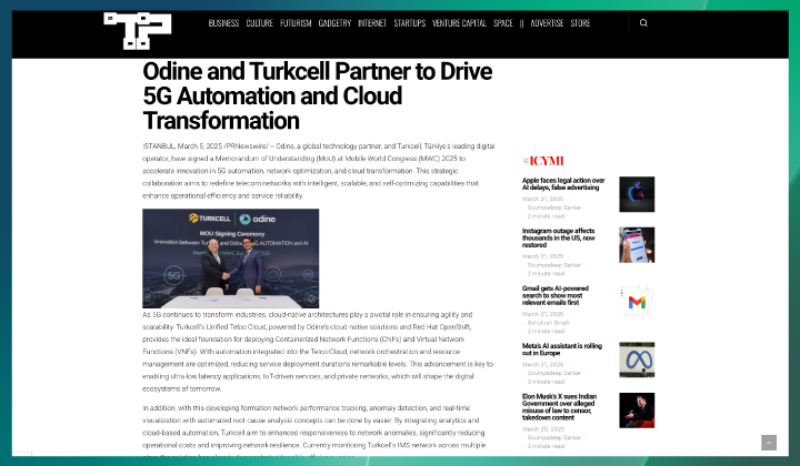 Odine ve Turkcell, 5G otomasyonu ve bulut dönüşümü için güçlerini birleştiriyor
