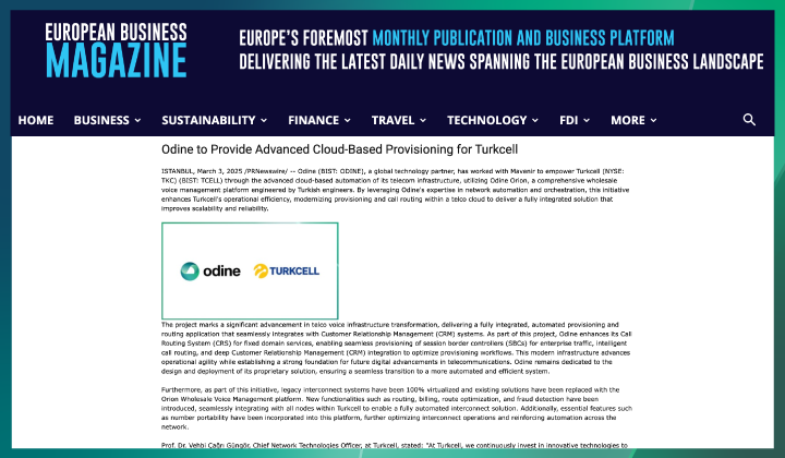 Odine to Provide Advanced Cloud-Based Provisioning for Turkcell
