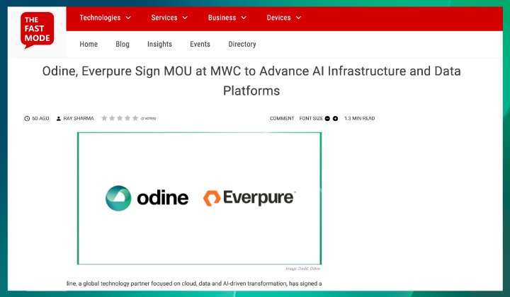 Odine, a Global Technology Partner, Signs Strategic Cooperation MOU with Everpure at Mobile World Congress