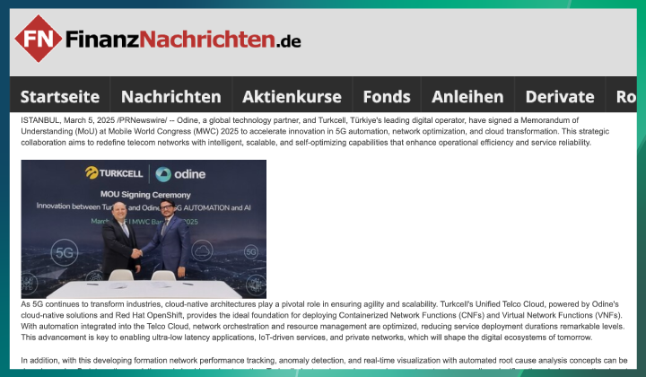 Odine ve Turkcell, 5G otomasyonu ve bulut dönüşümü için güçlerini birleştiriyor