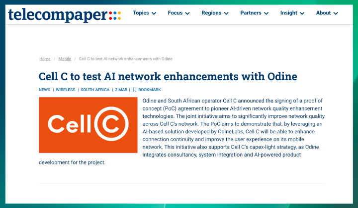 Odine and Cell C Sign Proof of Concept Agreement to Pioneer AI-Driven Network Quality Enhancement in South Africa