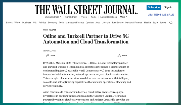 Odine ve Turkcell, 5G otomasyonu ve bulut dönüşümü için güçlerini birleştiriyor